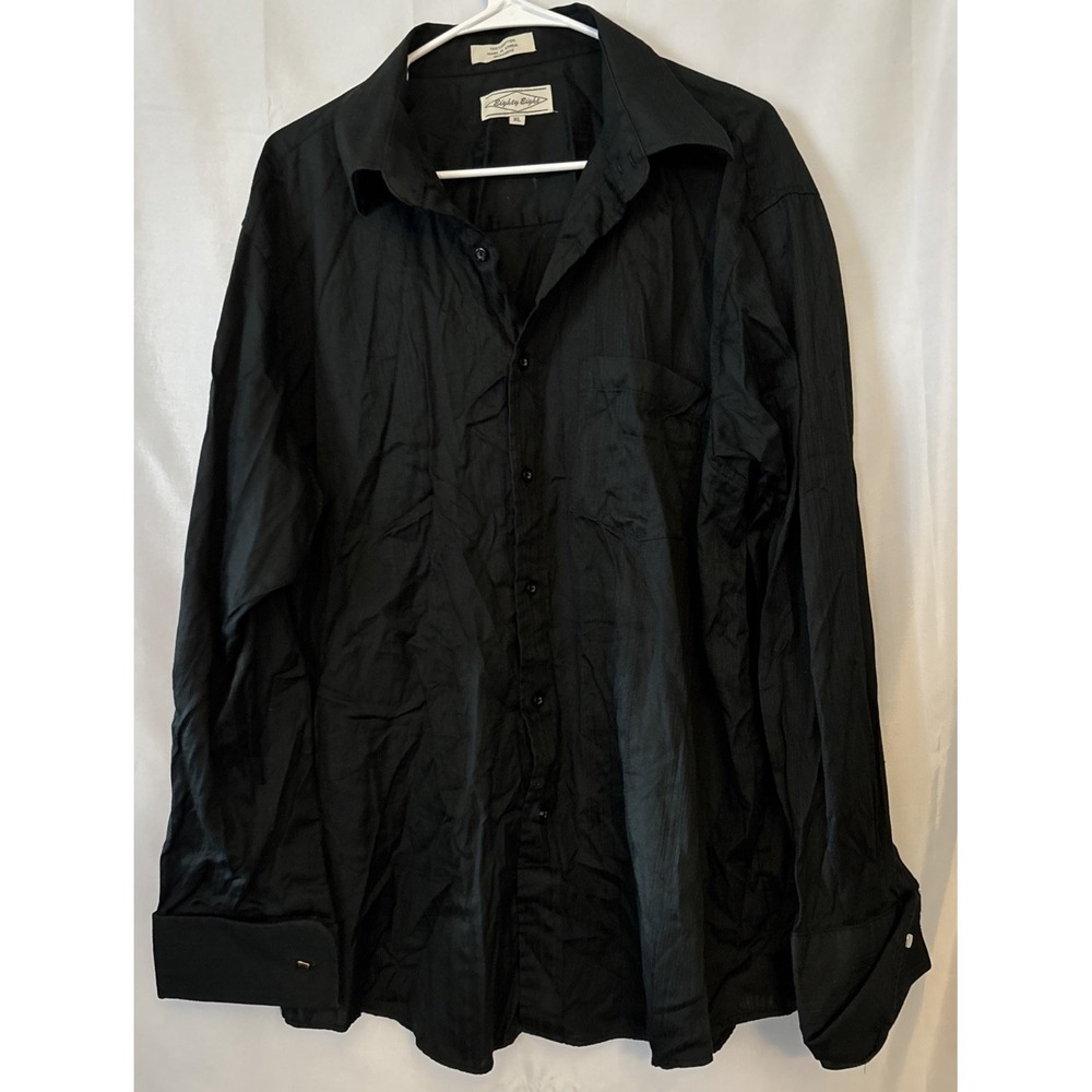 Eighty Eight Men's Black Button Up Dress Shirt Size XL Black Sheen Cuff Links